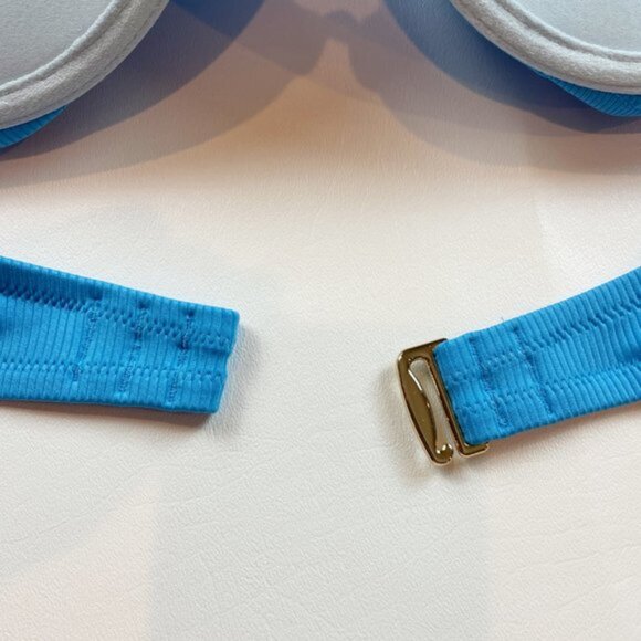 NWOT Victoria's Secret Swim Top 38C Bombshell Adds 2 Cup Sizes Blue Ribbed - Picture 4 of 8